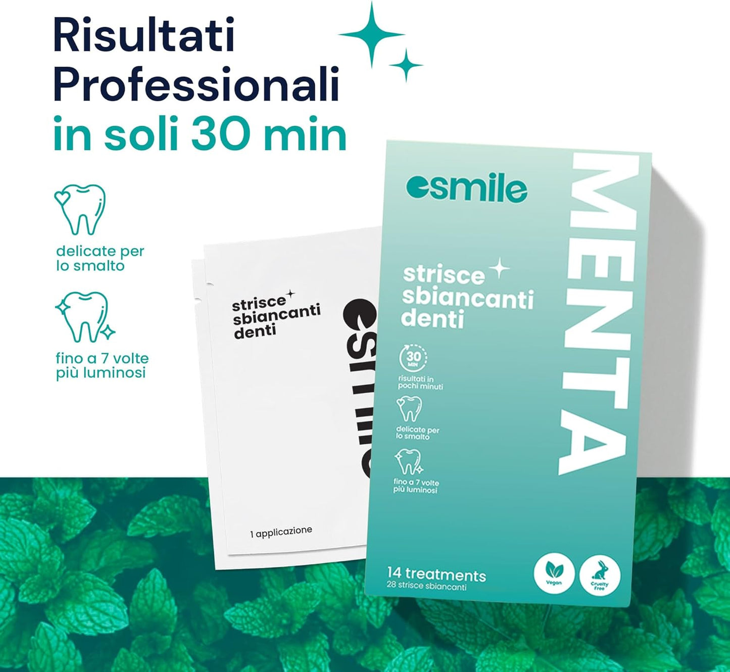 ESMILE Mint Dental Whitening Strip - 14 Teeth Whitening Strips | Peroxide Free Dental Whitening Gel | Dental Whitening Patch - White Teeth in 7 Days