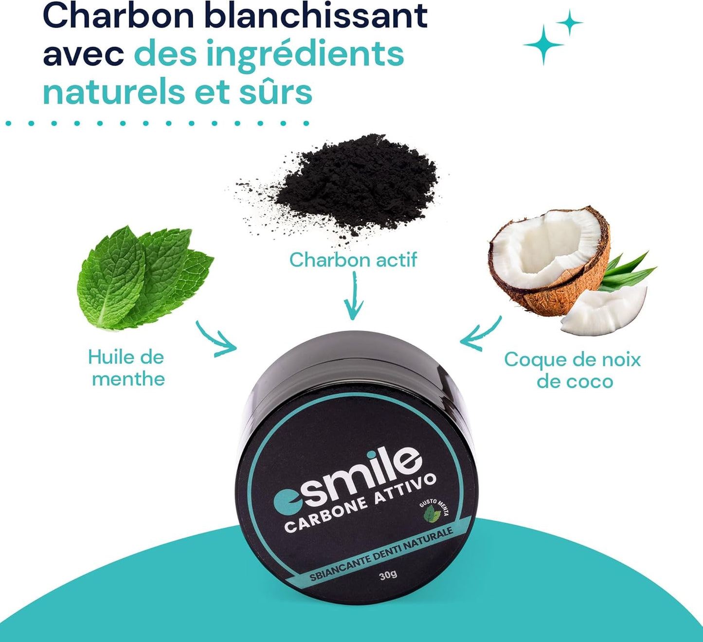 ESMILE Instant Teeth Whitening Charcoal Powder - Natural White Tooth Mint Dental Whitening Powder Coconut (-, Activated Carbon)