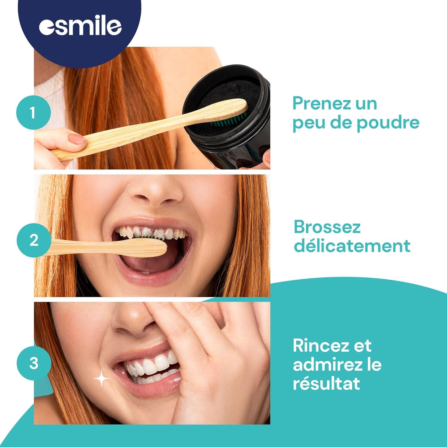 ESMILE Instant Teeth Whitening Charcoal Powder - Natural White Tooth Mint Dental Whitening Powder Coconut (-, Activated Carbon)
