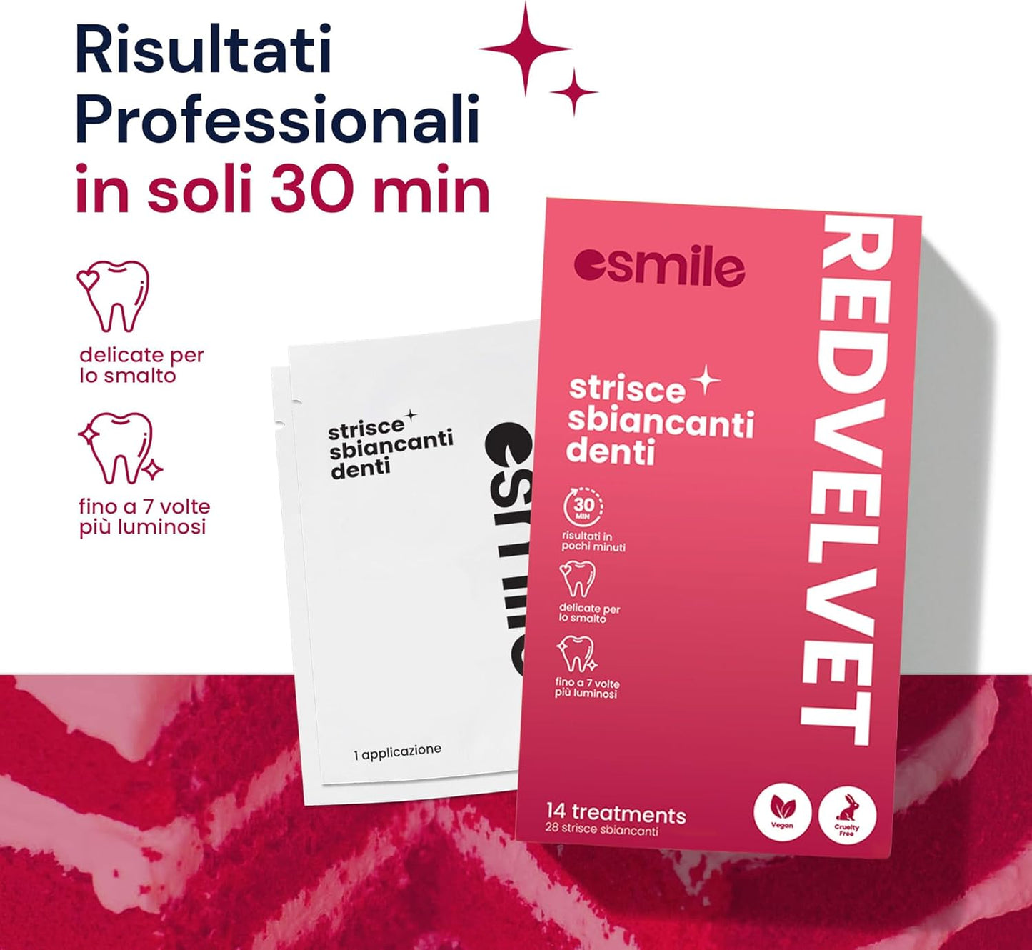 Dental Whitening Strips / Pack of 14 Red Velvet Flavored Teeth Whitening Strips - Esmile