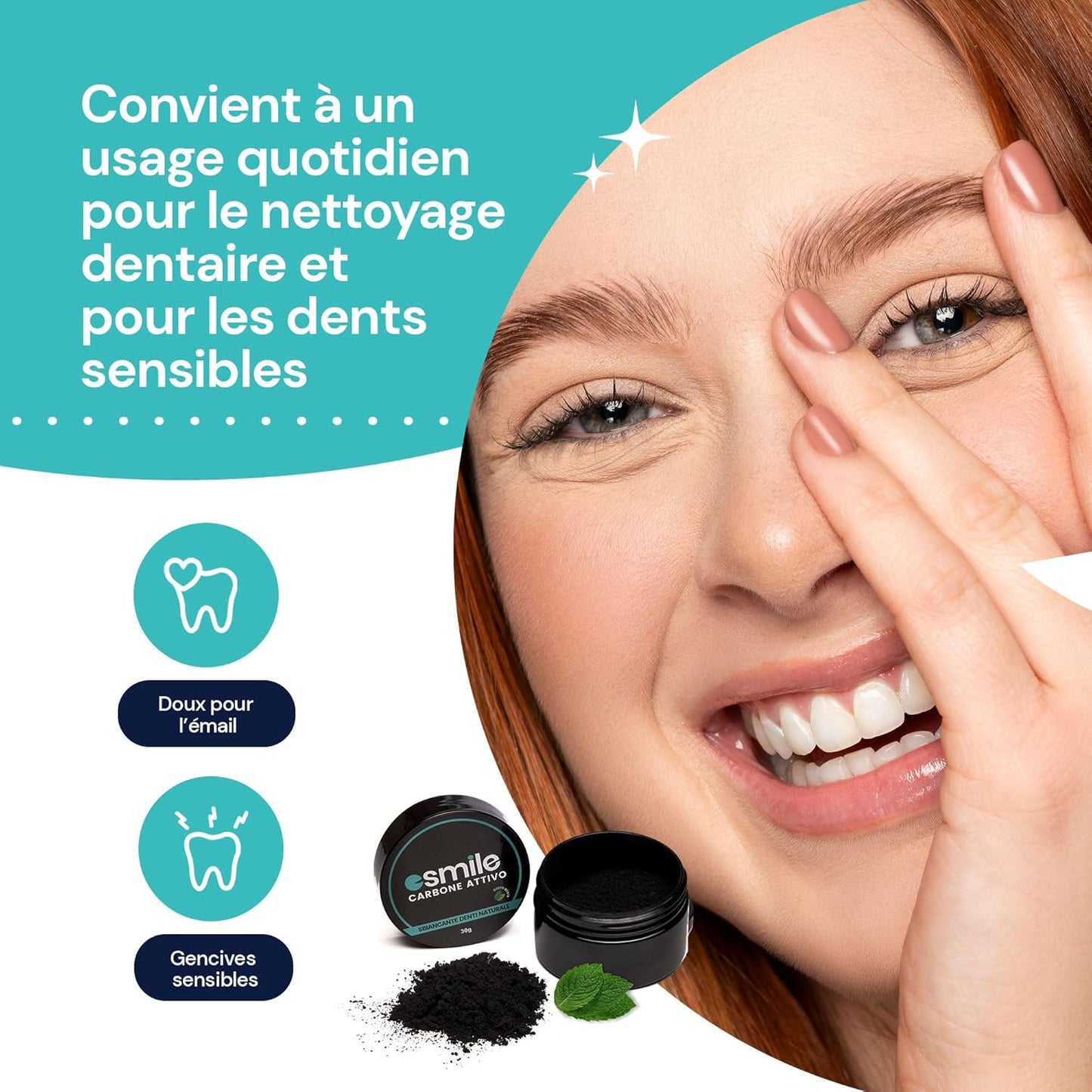 ESMILE Instant Teeth Whitening Charcoal Powder - Natural White Tooth Mint Dental Whitening Powder Coconut (-, Activated Carbon)