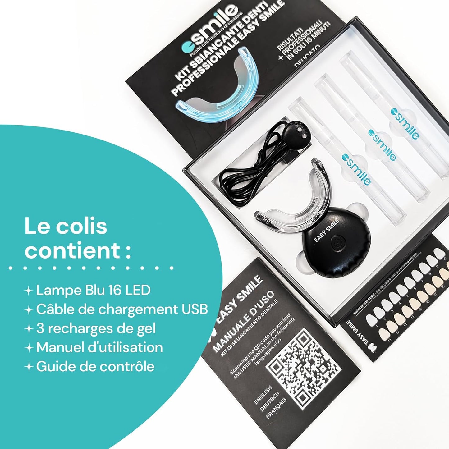 UPSHELL Easy Smile Professional Dental Whitening Kit | Device with LED Lamp 32x + 3 Whitening Gels | Removes Deep Spots | Safe and Painless Treatment at Home