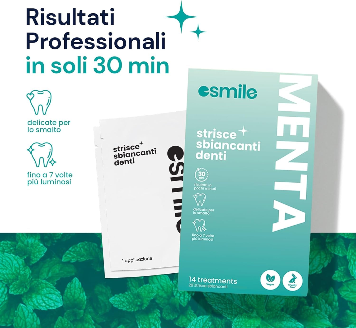 ESMILE Mint Dental Whitening Strip - 14 Teeth Whitening Strips | Peroxide Free Dental Whitening Gel | Dental Whitening Patch - White Teeth in 7 Days
