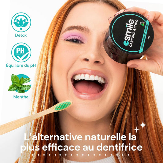 ESMILE Instant Teeth Whitening Charcoal Powder - Natural White Tooth Mint Dental Whitening Powder Coconut (-, Activated Carbon)